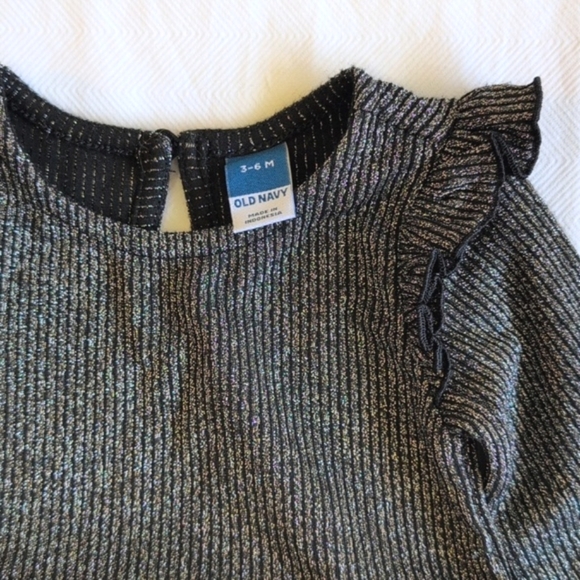 old navy black metallic ribbed tutu bodysuit dress 3-6 months baby girl - Picture 2 of 5